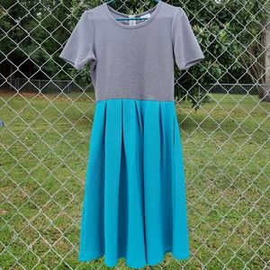 LuLaRoe Amelia, Teal/Gray, Size Small
